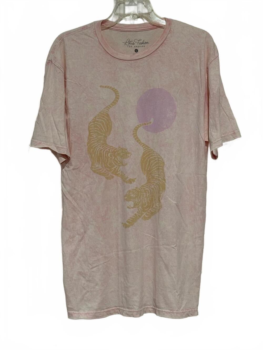 Lotus Fashion Los Angeles Pink Graphic T-Shirt with Tigers Print Size L